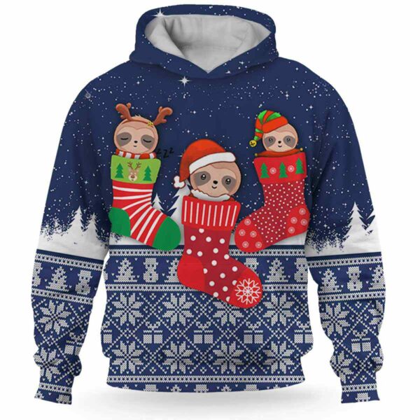 AOPH-U-Ani-SnowAndKnit-Slth-211026VA10 @ Sloth Snow and Knit-Sloth Christmas Sock Knit Snow 3D Hoodie