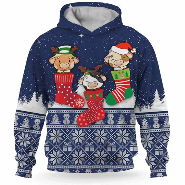 AOPH-U-Ani-SnowAndKnit-Cow-211026VA10 @ Cow Snow and Knit-Cow Christmas Sock Knit Snow 3D Hoodie