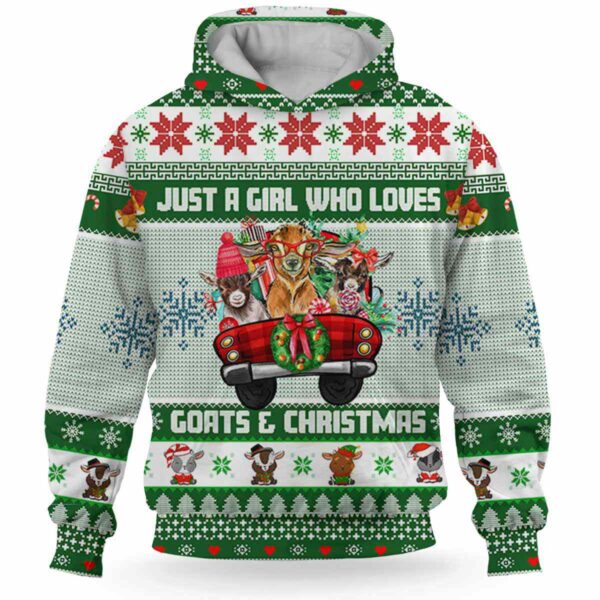 AOPH-U-Ani-GreeKnitAnim-Goat-211028VY10 @ Goat Green Knitted Animal-Goat Christmas Farm Truck Green Knit 3D Hoodie