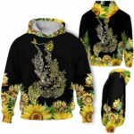 AOPH-W-Ani-Sfl-Fox-211026VA10 @ Fox Sunflower-Fox Floral Line Art Sunflower 3D Hoodie