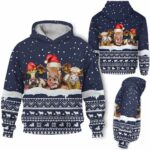 AOPH-U-Ani-BlueKnit-Cow-211028VY10 @ Cow Blue Knitted-Cow Christmas Funny Blue Knit Snow 3D Hoodie