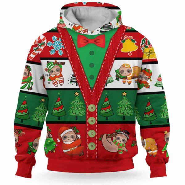 AOPH-U-Ani-ChriSeamPtn-Slth-211028VA10 @ Sloth Christmas Seamless Pattern-Sloth Christmas Line Pattern 3D Hoodie