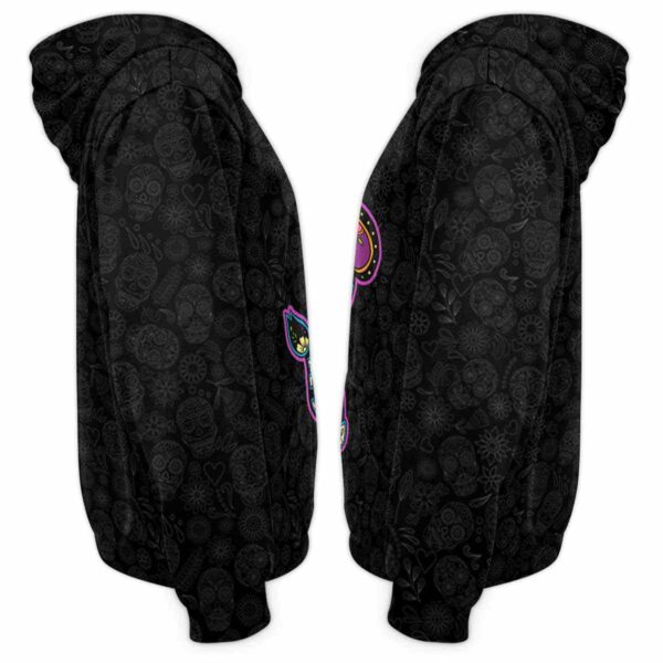 AOPH-U-Ani-SugaSkulBlacBg-Cow-211029NA10 @ Cow Sugar Skull Black BG-Cow Sugar Skull Black Pattern 3D Hoodie