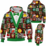 AOPH-U-Ani-PlaiColoSewiPatc-Goat-211028VA10 @ Goat plaid colorful sewing patches-Goat Christmas Cute Plaid Patches 3D Hoodie