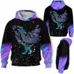 AOPH-U-Ani-Holo-Cikn-211026VA10 @ Chicken Hologram-Chicken Floral Purple Hologram 3D Hoodie