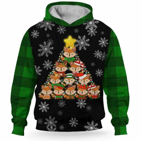 AOPH-U-Ani-GreePlai-Fox-211028VA10 @ Fox Green Plaid-Fox Christmas Tree Green Plaid 3D Hoodie