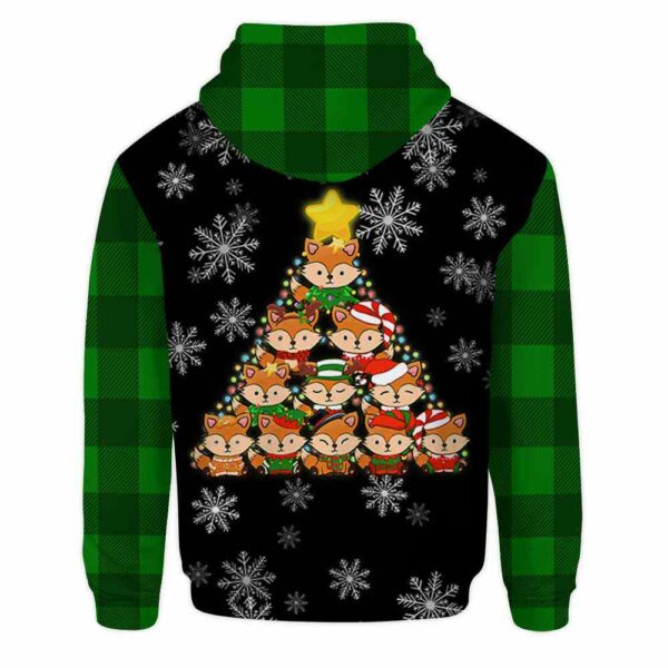 AOPH-U-Ani-GreePlai-Fox-211028VA10 @ Fox Green Plaid-Fox Christmas Tree Green Plaid 3D Hoodie