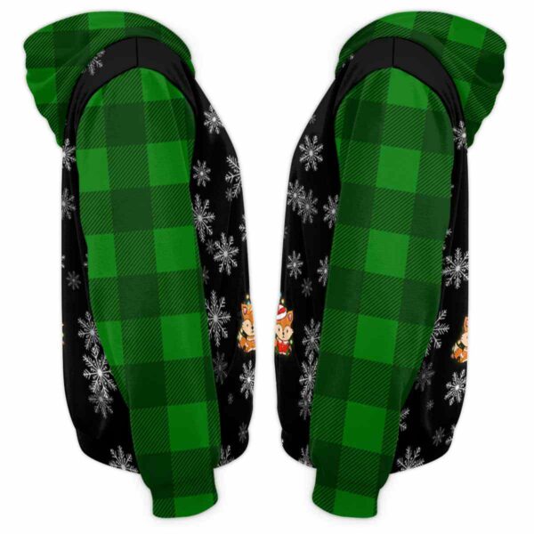 AOPH-U-Ani-GreePlai-Fox-211028VA10 @ Fox Green Plaid-Fox Christmas Tree Green Plaid 3D Hoodie