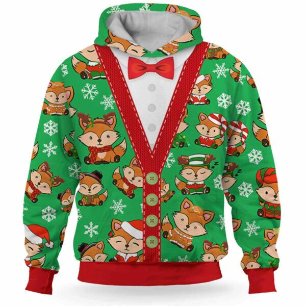 AOPH-U-Ani-ChriGreePtn-Fox-211028VA10 @ Fox Christmas Green Pattern-Fox Christmas Green Pattern On Suite 3D Hoodie