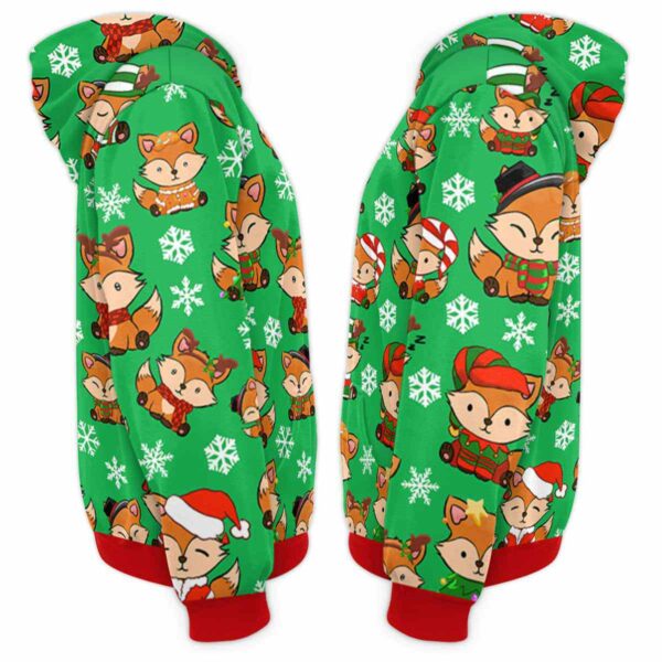 AOPH-U-Ani-ChriGreePtn-Fox-211028VA10 @ Fox Christmas Green Pattern-Fox Christmas Green Pattern On Suite 3D Hoodie