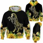 AOPH-W-Ani-Sfl-Hrse-211026VA10 @ Horse Sunflower-Horse Floral Line Art Sunflower 3D Hoodie