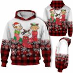 AOPH-U-Ani-SockAndPlaiPtn-Cow-211028VA10 @ Cow Sock and Plaid Pattern-Cow Christmas Sock Red Plaid Snow 3D Hoodie