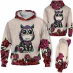 AOPH-U-Ani-SugaSkulRose-Hrse-211028NA10 @ Horse Sugar Skull Rose-Horse Sugar Skull Red Flower 3D Hoodie