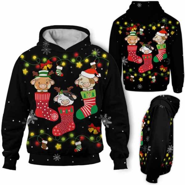 AOPH-U-Ani-CuteSockSnow-Cow-211026VA10 @ Cow Cute Sock Snow-Cow In Cute Sock Black Pattern 3D Hoodie