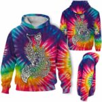 AOPH-U-Ani-TieDye-Fox-211026VA10 @ Fox Tie Dye-Fox Floral Line Art Tie Dye 3D Hoodie