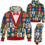 AOPH-U-Ani-ColoSewiPatc-Cow-211028VA10 @ Cow colorful sewing patches-Cow Christmas Colorful Patches 3D Hoodie