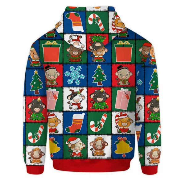 AOPH-U-Ani-ColoSewiPatc-Cow-211028VA10 @ Cow colorful sewing patches-Cow Christmas Colorful Patches 3D Hoodie