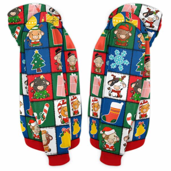 AOPH-U-Ani-ColoSewiPatc-Cow-211028VA10 @ Cow colorful sewing patches-Cow Christmas Colorful Patches 3D Hoodie