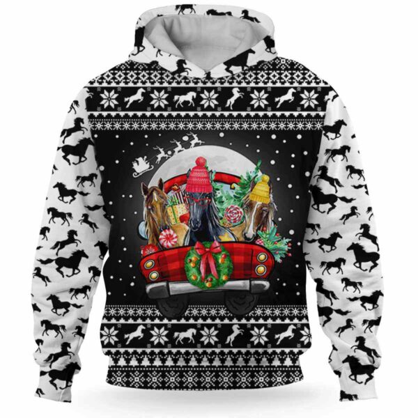 AOPH-U-Ani-KnitCarMoon-Hrse-211028VY10 @ Horse Knitted Car Moon-Horse Christmas Farm Truck White Snow 3D Hoodie