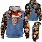 AOPH-U-Ani-FarmDungWithCutePtn-Cow-211028VA10 @ Cow Farm Dungarees with Cute Pattern-Cow Cute Pattern Farmer Suite 3D Hoodie