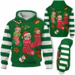 AOPH-U-Ani-CuteSockGree-Slth-211026VA10 @ Sloth Cute Sock Green-Sloth In Cute Sock Green 3D Hoodie