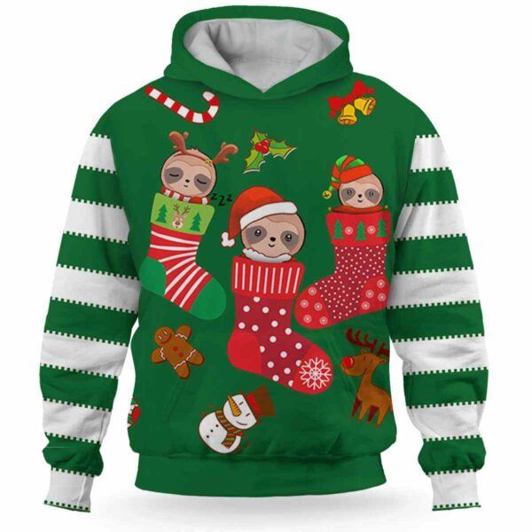 AOPH-U-Ani-CuteSockGree-Slth-211026VA10 @ Sloth Cute Sock Green-Sloth In Cute Sock Green 3D Hoodie