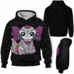 AOPH-U-Ani-SugaSkulBlacBg-Axolo-211029NA10 @ Axolotl Sugar Skull Black BG-Axolotl Sugar Skull Black Pattern 3D Hoodie