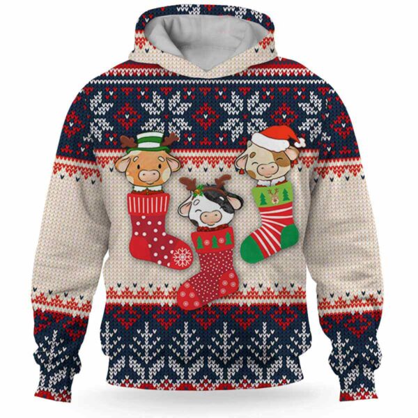 AOPH-U-Ani-SockAndKnitPtn-Cow-211028VA10 @ Cow Sock and Knit Pattern-Cow Christmas Sock Knit Cute 3D Hoodie