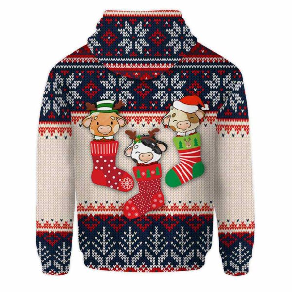 AOPH-U-Ani-SockAndKnitPtn-Cow-211028VA10 @ Cow Sock and Knit Pattern-Cow Christmas Sock Knit Cute 3D Hoodie