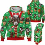 AOPH-U-Ani-ChriGreePatt-Goat-211028VA10 @ Goat Christmas Green Patter-Goat Christmas Green Pattern On Suite 3D Hoodie