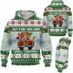 AOPH-U-Ani-GreeKnitAnim-Cow-211028VY10 @ Cow Green Knitted Animal-Cow Christmas Farm Truck Green Knit 3D Hoodie
