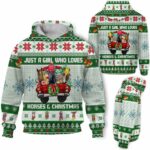 AOPH-U-Ani-GreeKnitAnim-Hrse-211028VY10 @ Horse Green Knitted Animal-Horse Christmas Farm Truck Green Knit 3D Hoodie