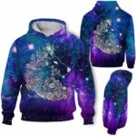 AOPH-U-Ani-Glxy-Wolf-211026VA10 @ Wolf Galaxy-Wolves Floral Galaxy 3D Hoodie