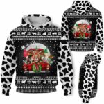 AOPH-U-Ani-KnitCarMoon-Cow-211028VY10 @ Cow Knitted Car Moon-Cow Christmas Farm Truck White Snow 3D Hoodie
