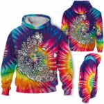 AOPH-U-Ani-TieDye-Wolf-211026VA10 @ Wolf Tie Dye-Wolves Floral Line Art Tie Dye 3D Hoodie