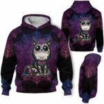 AOPH-U-Ani-SugaSkulBlacMdl-Hrse-211028NA10 @ Horse Sugar Skull Black Mandala-Horse Sugar Skull With Purple Mandala 3D Hoodie
