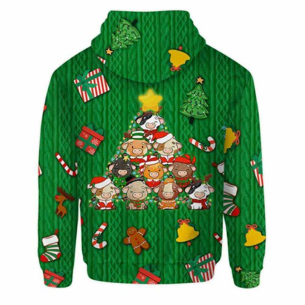 AOPH-U-Ani-GreeKnitPtn-Cow-211028VA10 @ Cow Green Knit Pattern-Cow Christmas Tree Cute Pattern Green 3D Hoodie