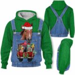 AOPH-U-Ani-GreeKnit-Hrse-211028VA10 @ Horse Green Knit-Horse Green Knit Funny Farmer Suit 3D Hoodie