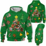 AOPH-U-Ani-GreeKnitPtn-Goat-211028VA10 @ Goat Green Knit Pattern-Goat Christmas Tree Cute Pattern Green 3D Hoodie