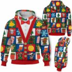 AOPH-U-Ani-ColoSewiPatc-Goat-211028VA10 @ Goat colorful sewing patches-Goat Christmas Colorful Patches 3D Hoodie