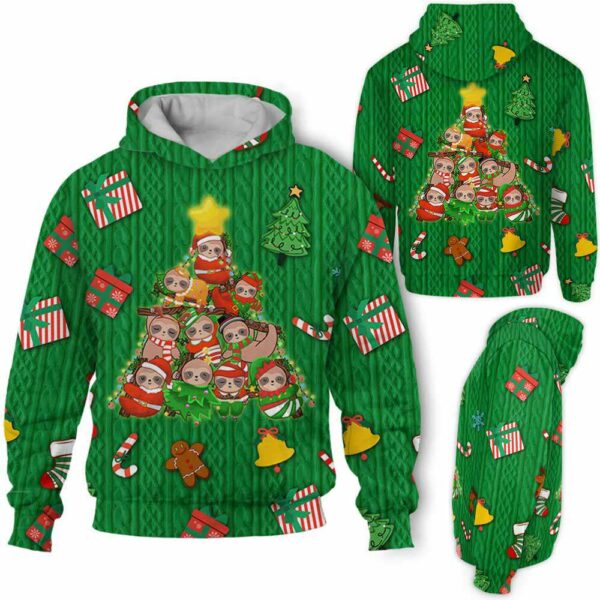 AOPH-U-Ani-GreeKnitPtn-Slth-211028VA10 @ Sloth Green Knit Pattern-Sloth Christmas Tree Cute Pattern Green 3D Hoodie
