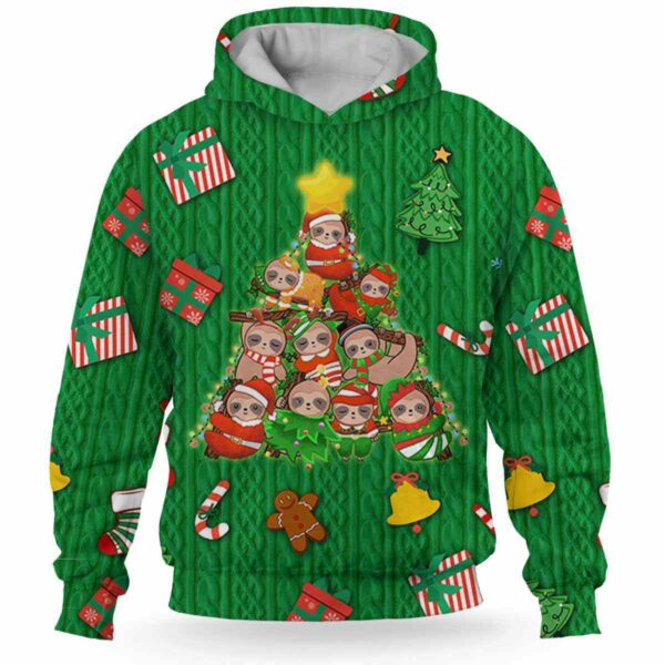 AOPH-U-Ani-GreeKnitPtn-Slth-211028VA10 @ Sloth Green Knit Pattern-Sloth Christmas Tree Cute Pattern Green 3D Hoodie