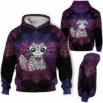 AOPH-U-Ani-SugaSkulBlacMdl-Axolo-211028NA10 @ Axolotl Sugar Skull Black Mandala-Axolotl Sugar Skull With Purple Mandala 3D Hoodie