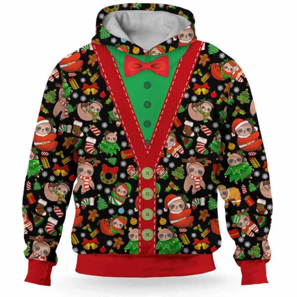 AOPH-U-Ani-ChriBlacPtn-Slth-211028VA10 @ Sloth Christmas Black Pattern-Sloth Christmas Black Pattern On Suite 3D Hoodie
