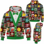 AOPH-U-Ani-PlaiColoSewiPatc-Axolo-211028VA10 @ Axolotl plaid colorful sewing patches-Axolotl Christmas Cute Plaid Patches 3D Hoodie