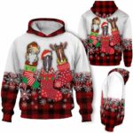AOPH-U-Ani-SockAndPlaiPtn-Hrse-211028VA10 @ Horse Sock and Plaid Pattern-Horse Christmas Sock Red Plaid Snow 3D Hoodie