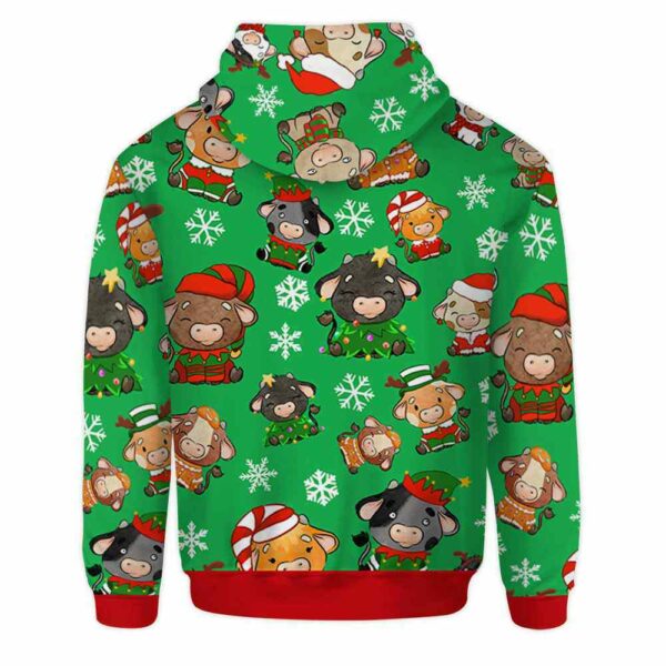 AOPH-U-Ani-ChriGreePtn-Cow-211028VA10 @ Cow Christmas Green Pattern-Cow Christmas Green Pattern On Suite 3D Hoodie