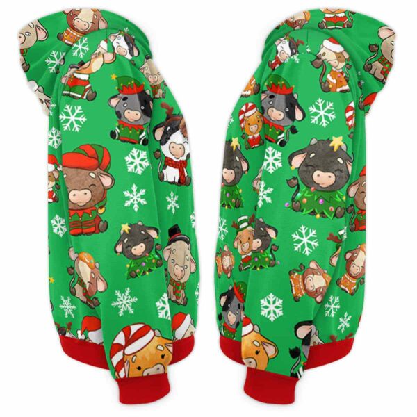 AOPH-U-Ani-ChriGreePtn-Cow-211028VA10 @ Cow Christmas Green Pattern-Cow Christmas Green Pattern On Suite 3D Hoodie