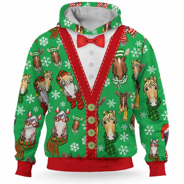 AOPH-U-Ani-ChriGreePtn-Hrse-211028VA10 @ Horse Christmas Green Pattern-Horse Christmas Green Pattern On Suite 3D Hoodie