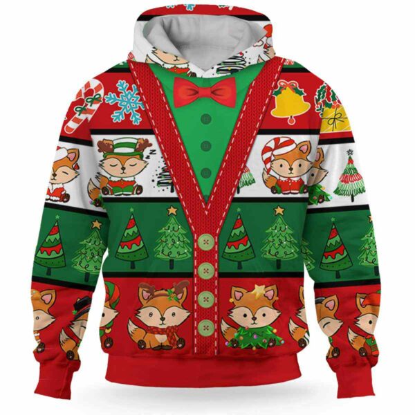 AOPH-U-Ani-ChriSeamPtn-Fox-211028VA10 @ Fox Christmas Seamless Pattern-Fox Christmas Line Pattern 3D Hoodie